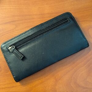 Black Textured Wallet with Zipper Pocket